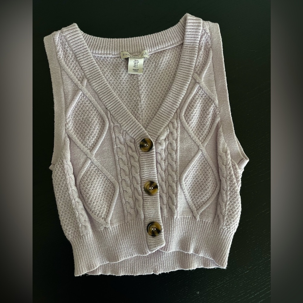 Sincerely Jules Lavender Cable Knit Button-Front Sweater Vest